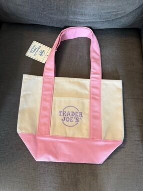 🌸 Viral Trader Joe’s Mini Pastel Canvas Tote Bag – Pink Trim 🌸
